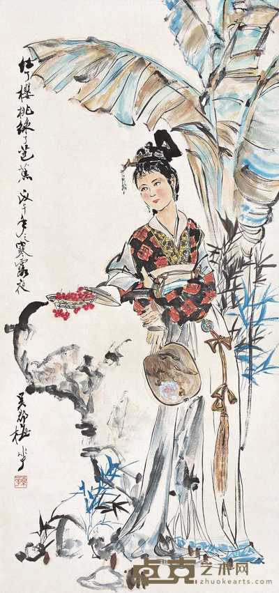 颜梅华 1978年作 芭蕉美女 立轴 95×45cm